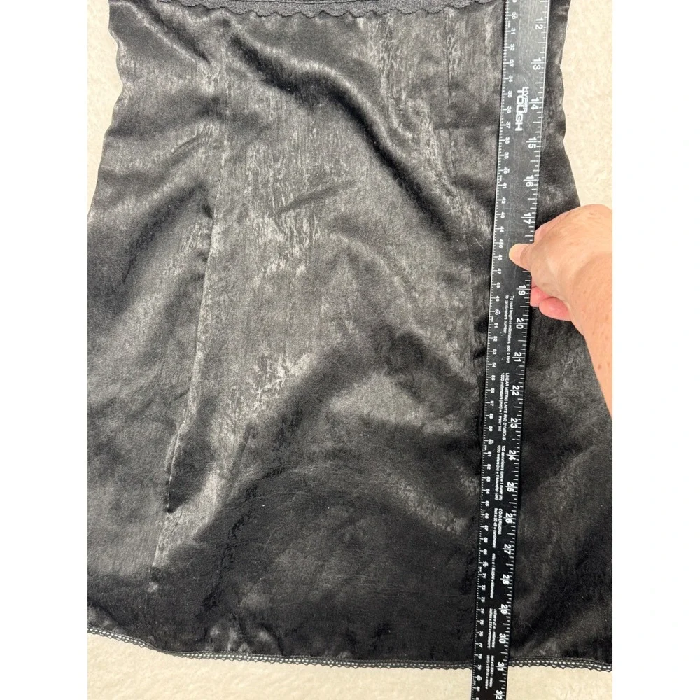 Urban Outfitters Black Satin Lace Trim Slip Dress Mini Lace Up Back‎ XS
